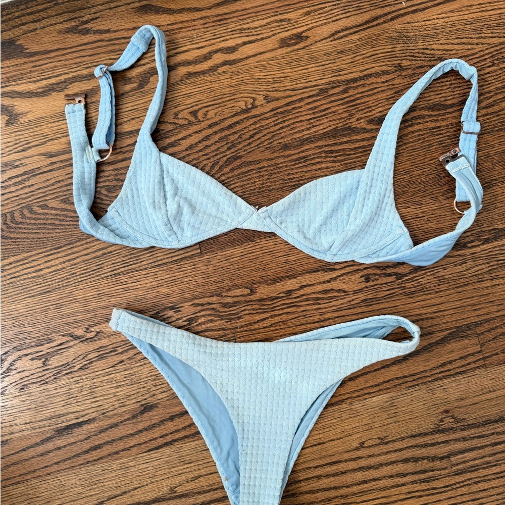 Bond-eye underwire bikini top and bottom set powder blue Sz S - Picture 5 of 5